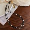 Vintage Black Pearl Necklace Black Pearl Pointed White Pearl Chain Necklace Crystal Beads Classic Jewelry Accessories