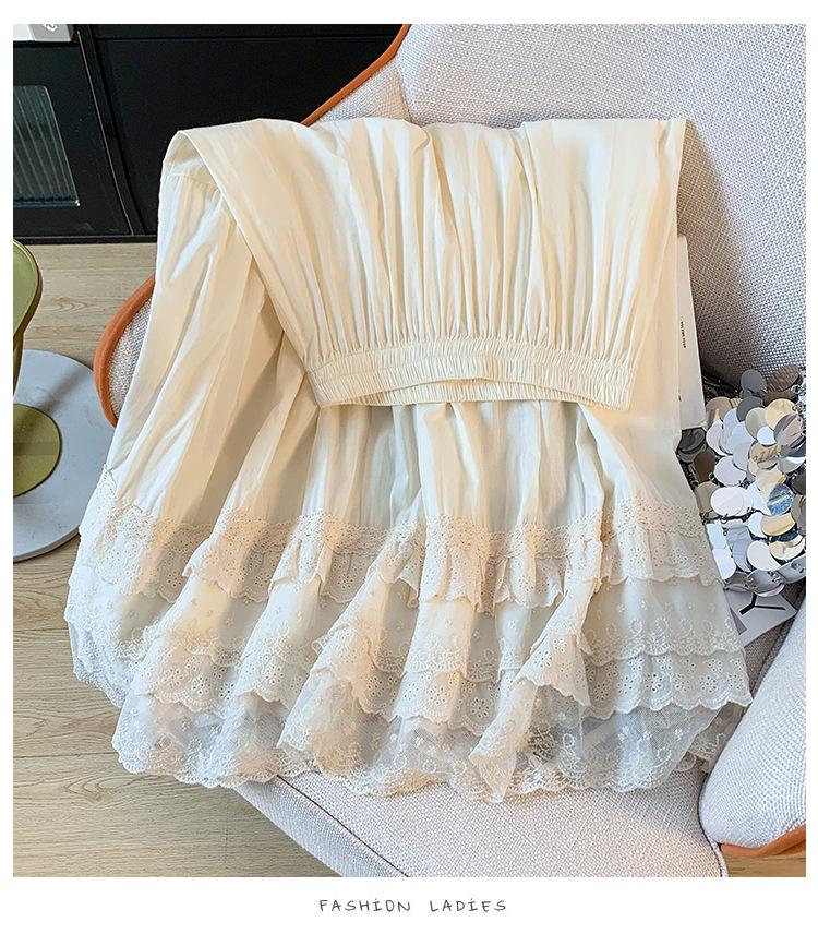 Retro Forest-Style Lace Mesh Cotton Midi Skirt for Women