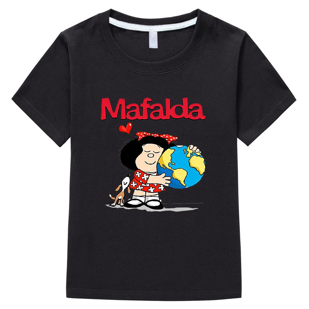 

Мафальда Принт Детская Хлопковая Футболка Мультяшная Одежда для Девочек Мальчиков Короткий Рукав Графические Топы Манга Летние Детские Футболки Camisetas 100 чёрный