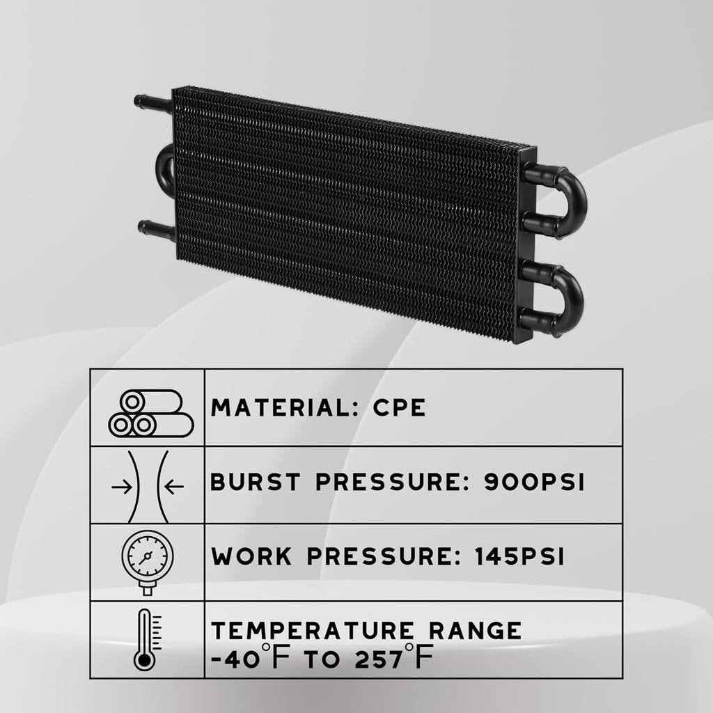Transmission Oil Cooler, Universal 4 Pass Tube and Fin Design, Compatible with Ford, Chevrolet &Dodge Ram- Black- Aluminium
