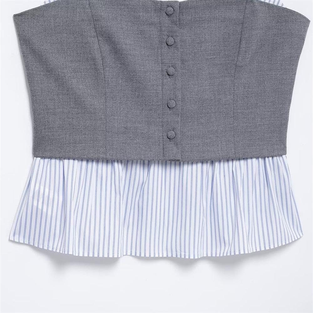 2025 Spring Women's Slim Fit Poplin Stripe Patchwork Camisole