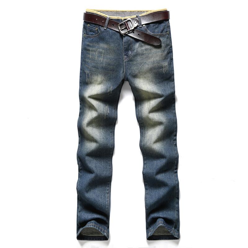 Men's Retro Cat Whiskers Straight Loose Jeans Mid Waist Fashion Men's Long Pants