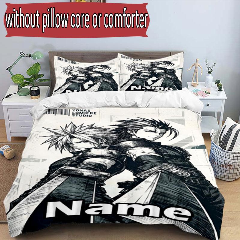 3pcs Duvet Cover Set (1*Duvet Cover + 2*Pillowcase, Without Core), Custom Name Final Fantasy Pattern Bedding Set, Home Bedroom Decor Gift