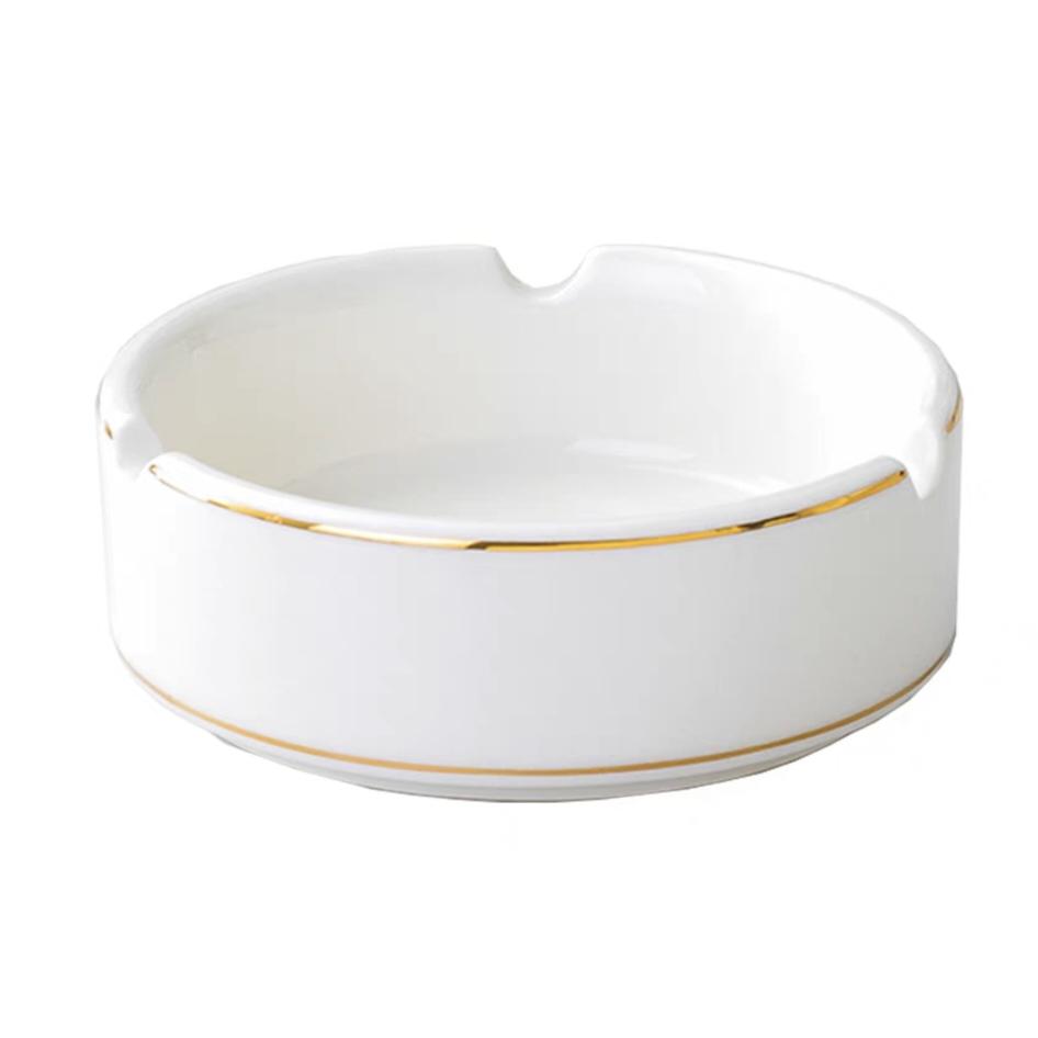 Elegant Ceramic Ashtray with Gold Trim for Hotels, Bars, Restaurants