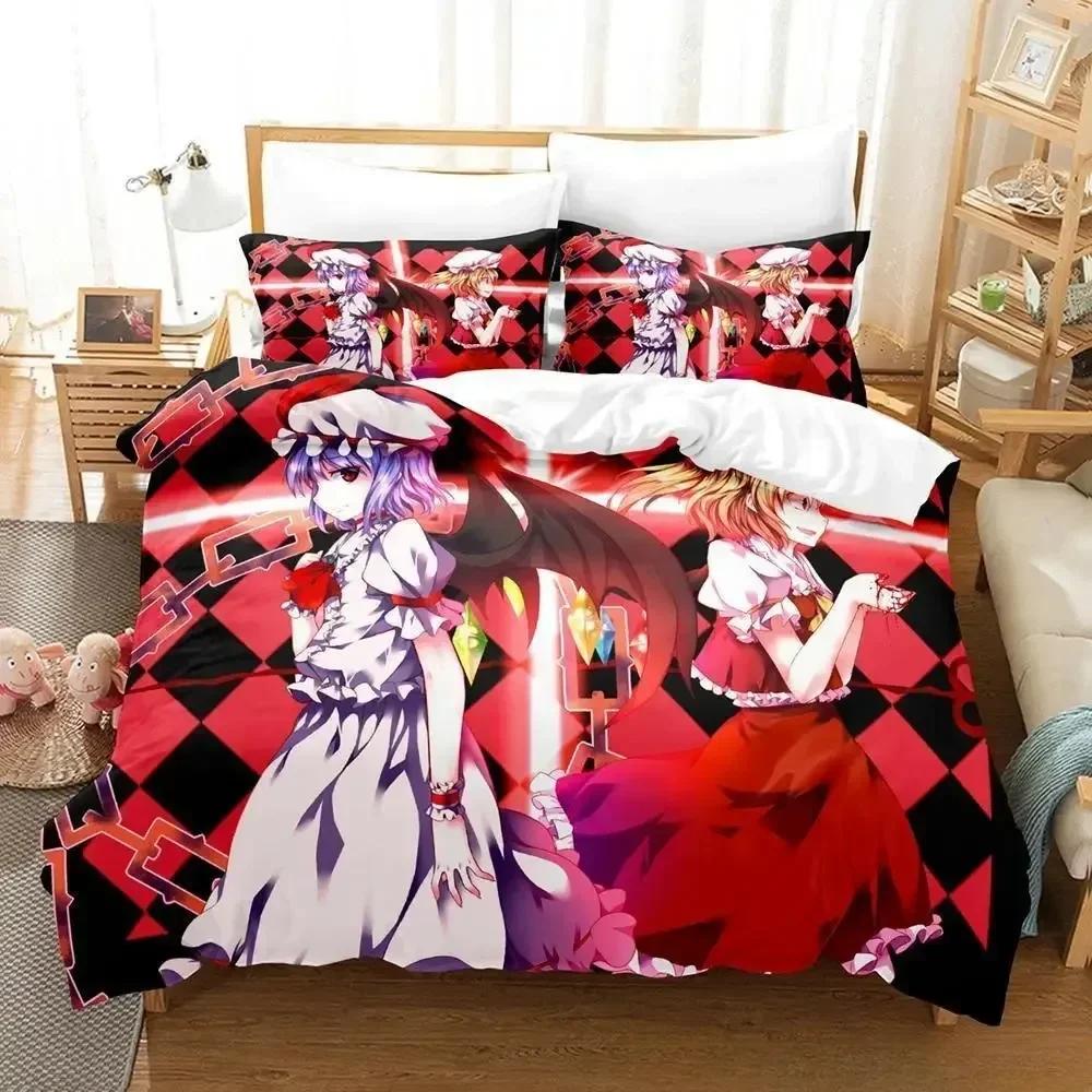 

3D Touhou Project Remilia Scarlet Bedding Set Cartoon Anime Three-Piece Set Adult Kid Bedroom Duvet Cover Sets 3D Kawaii Girls EU Single(135*200cm)3pcs
