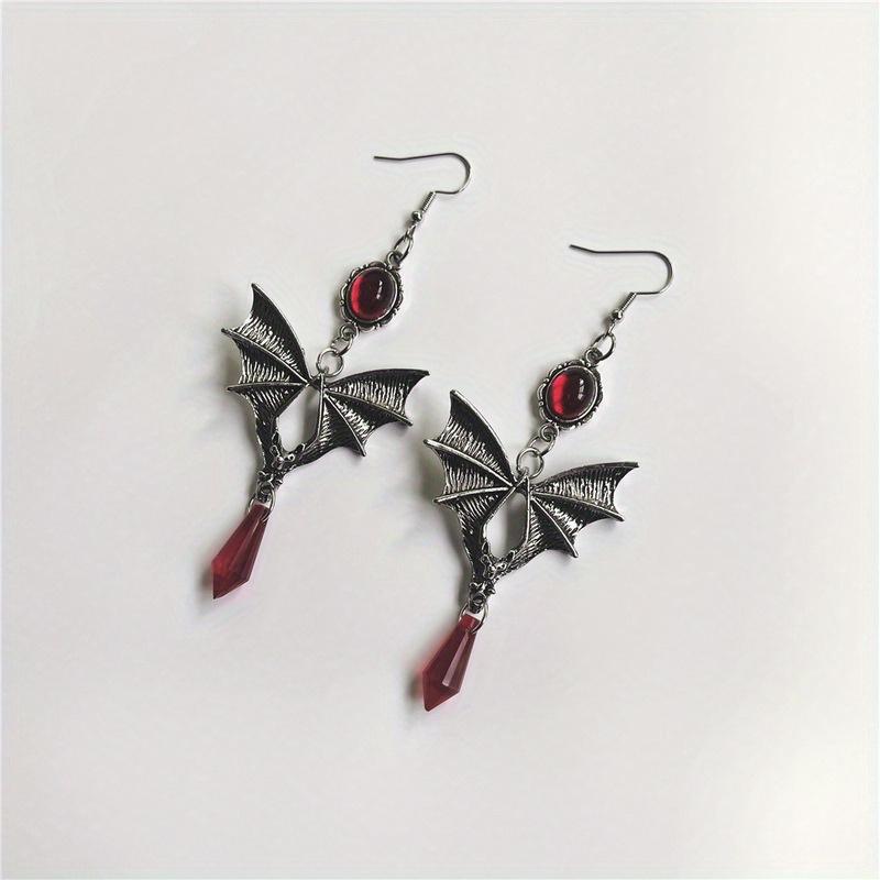 1 Pair of Retro Bat Wing Earrings, Personalized Red Pendant
