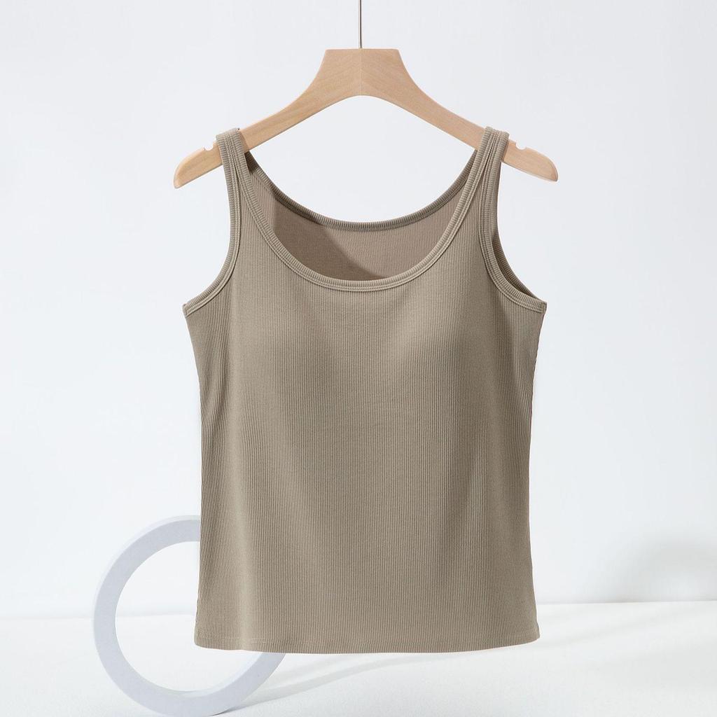 Women's Slim-Fit Camisole with Built-in Bra, Sleeveless, Anti-Exposure, Versatile for Inner or Outerwear, Perfect for Spring/Autumn