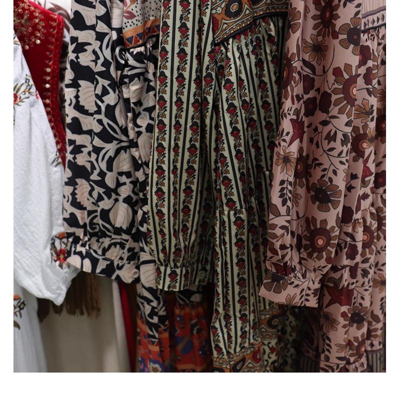 Dovolená Bohémský potisk Dlouhé šaty Jaro Podzim Retro Volné oblečení Elegantní Dlouhý rukáv Výstřih do V Šněrování Květinové Etnický styl Šaty