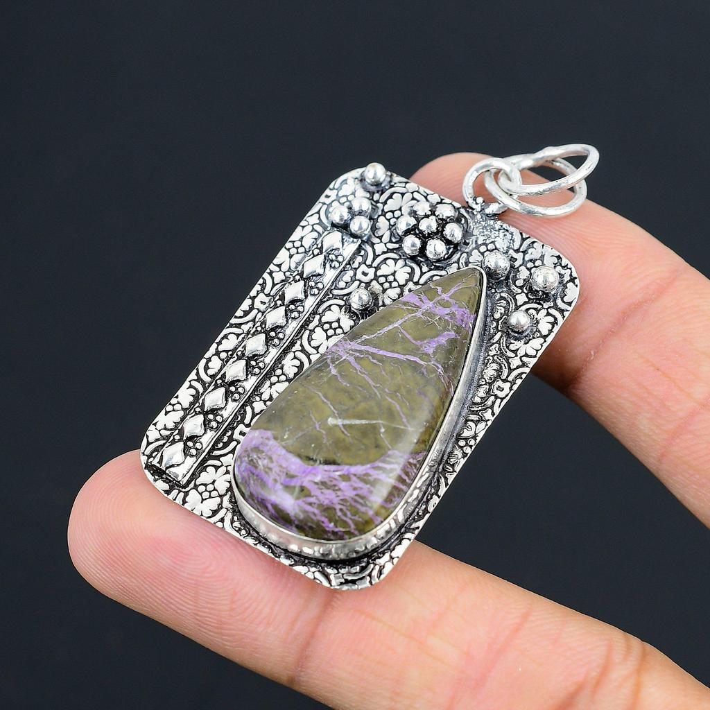Gift For Her 925 Sterling Silver Natural Purpurite Gemstone Jewelry Pendant