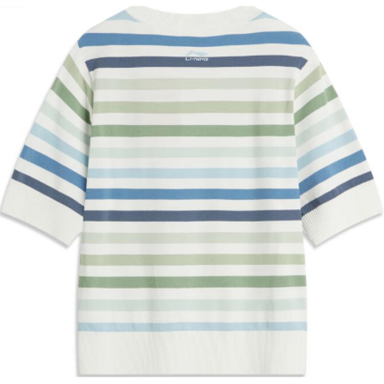 Li-Ning Striped Casual Round Neck Short Sleeve T-Shirt Women Tops Green AMBU144-2