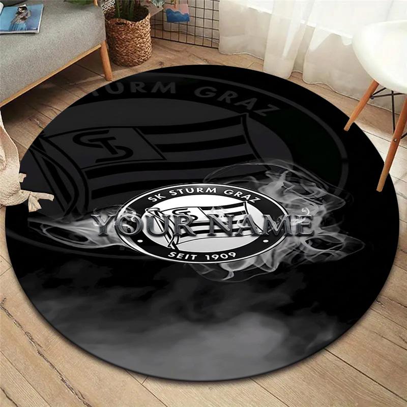 Sk Sturm Graz Crest Custom Name Round Area Rug Carpet Rug For Living Room Bedroom Sofa Playroom Decor Nonslip Floor Mat