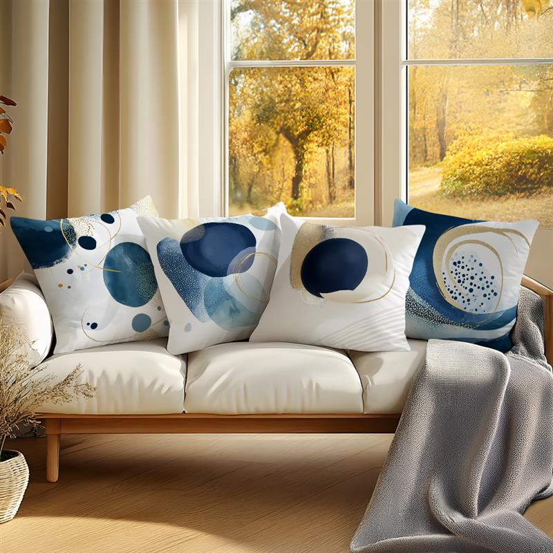 Home Decor Abstract Blue & Gold Geometric Pillow Covers Pattern Cushion Cover Suitable for Sofa Bedroom Car Pillow Cover