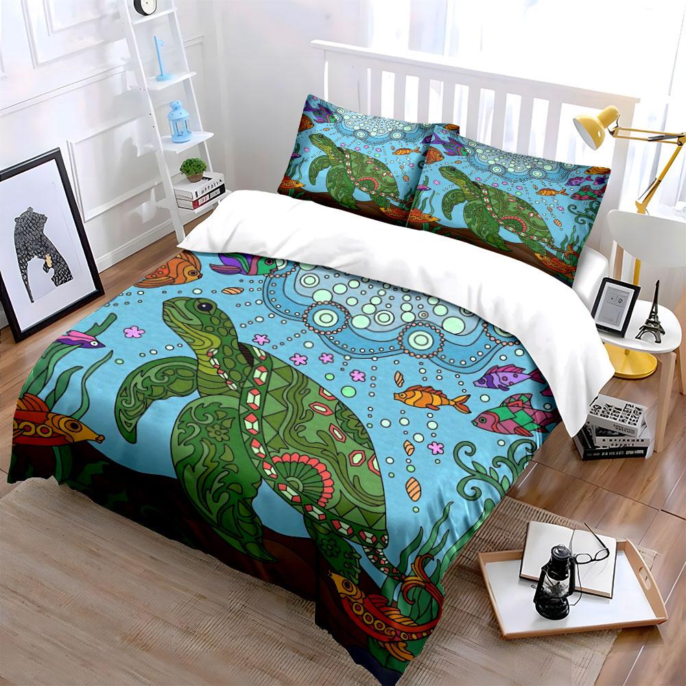 Sea Turtle Art Decor Set Soft Comfortable Duvet Cover Bedding Set Included 1*Duvet Cover & 2*Pillowcases, Gift