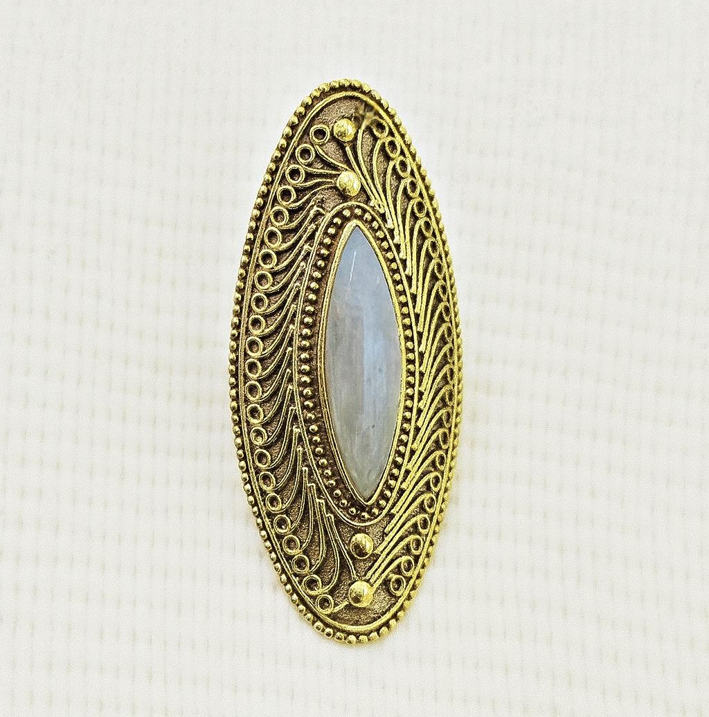 

Кольцо из чистой латуни с радужным лунным камнем, регулируемое, ручной работы, с драгоценным камнем формы маркиз, нарядное коктейльное кольцо Adjustable жёлтый