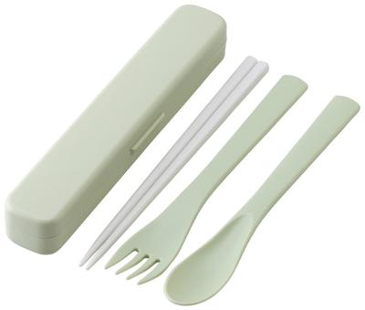 Skater Antibacterial Silent Trio and Dark Made In Set, Chopsticks, Spoon, Fork, Green, Japan, TAC1AG-A