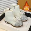 Automne Bottes En Cuir Diamantées à Eau Pour Enfants Semelle Épaisse Antidérapantes Bottines Filles à Lacets Simples Polyvalentes Bottes Décontractées Enfant