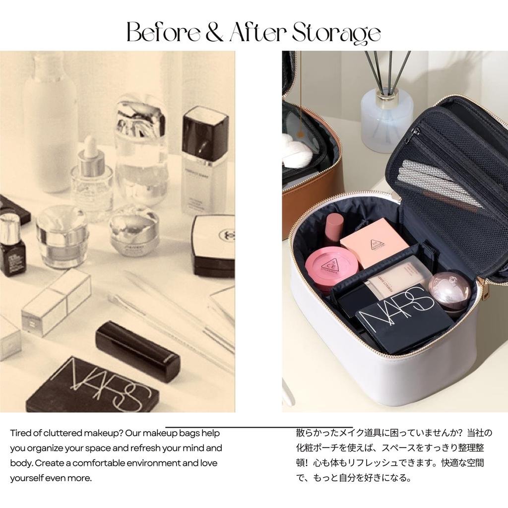 LEAFEEL Makeup Pouch with Large Cosmetic Bag with Removable Trip Skincare Makeup Brush Cleaning Tool "Chic" Mirror, Portable, Capacity, Vanity-Style