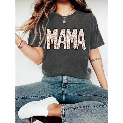 Women's Creative MAMA Letter Print Tee Comfortable Colors Crew Neck Regular Length All-Season Casual Top