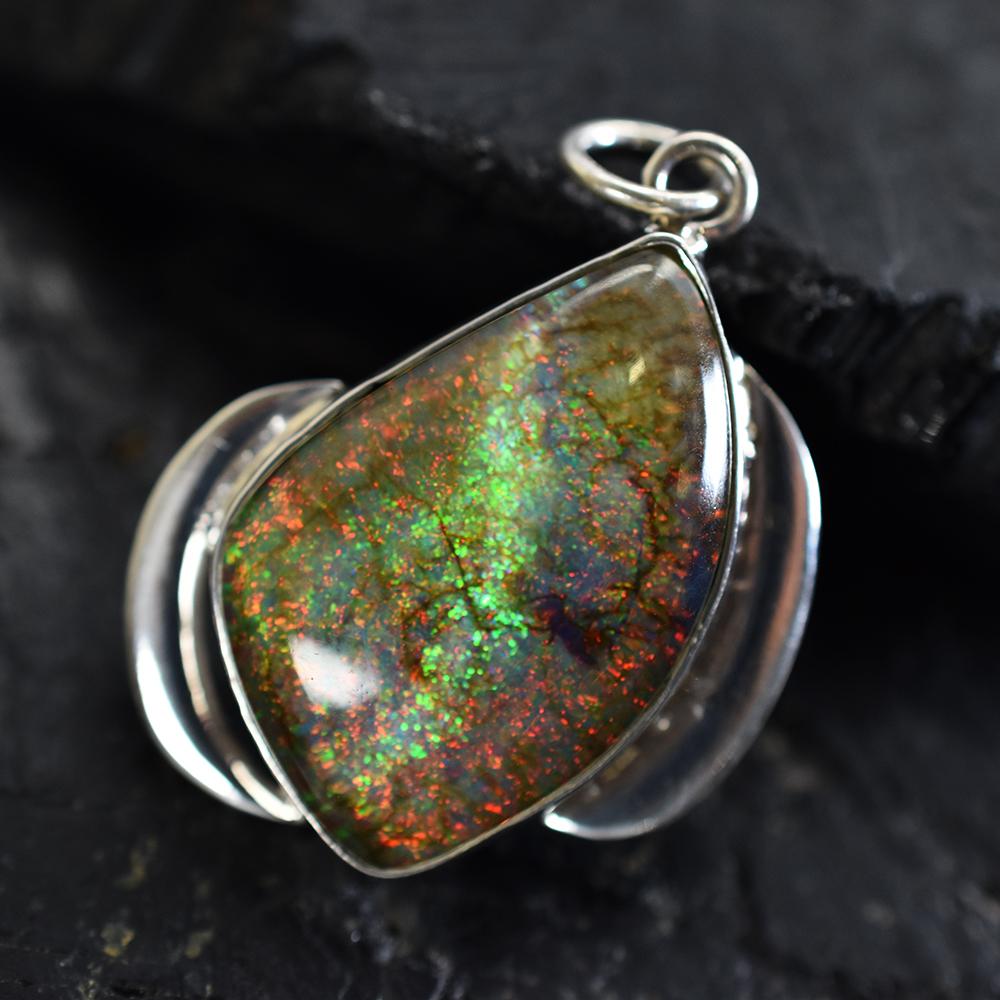 Natural Opal Pendant Multicolor 32.7 ct 925 Sterling Silver Fancy Cut October Birthday Birthstone