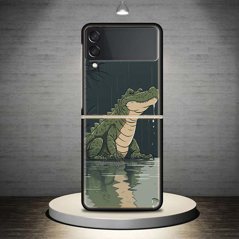 Crocodile Animal For Samsung Galaxy Z Flip 6 5 4 3 5G Phone Case Black Hard Cover ZFlip 6 5 4 3 Shockproof Bumper Coque