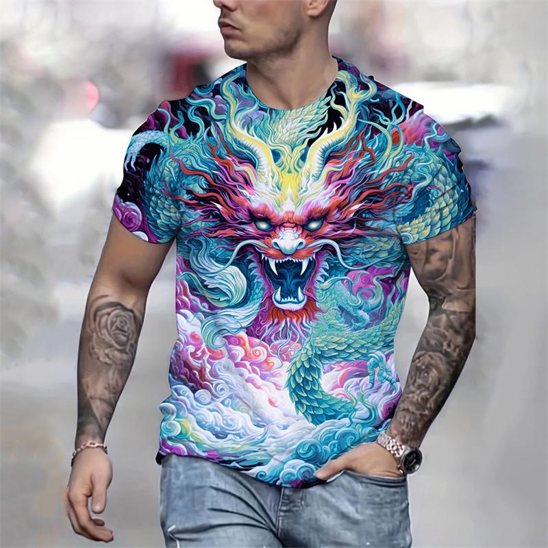 Dragon Lotus Flower Pattern T Shirt for Men Chinese Loong 3D Printed Tees Summer Casual Short Sleeve O-Neck Tops Unisex T-Shirts