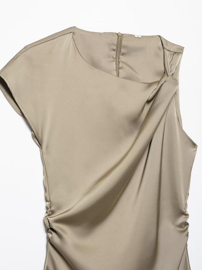 Summer 2025 European and American Women's Fashion: New Pleated Textured Dress