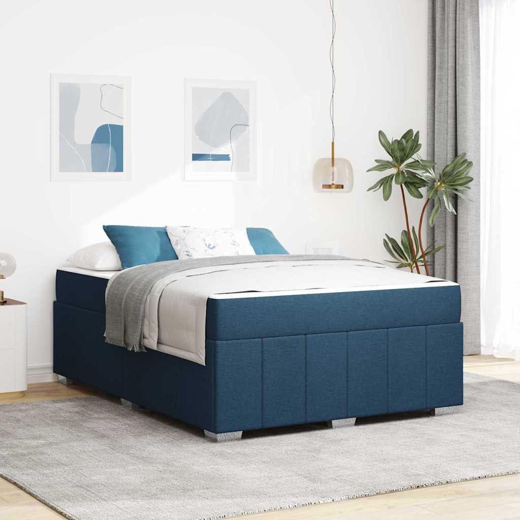 Bed Frame with Mattress Blue 140 X 200 Cm Fabric
