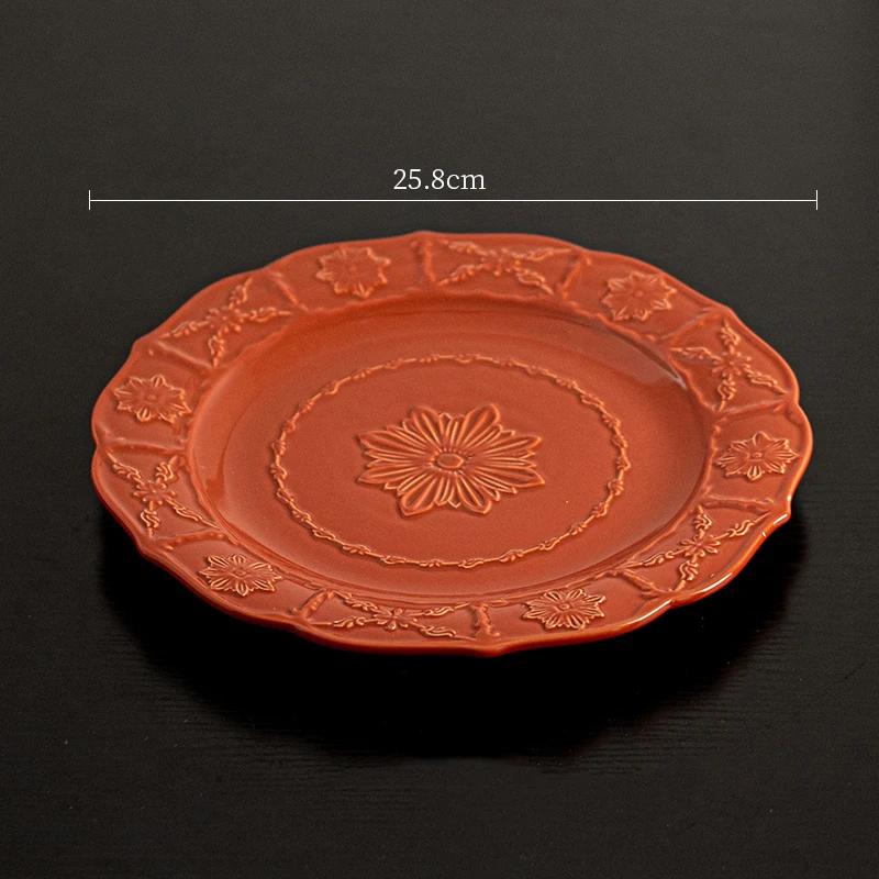 Retro Style Ceramic Plate Set High End Hotel Restaurant Steak Plate Creative Relief Exquisite Dining Plates Wedding Tableware