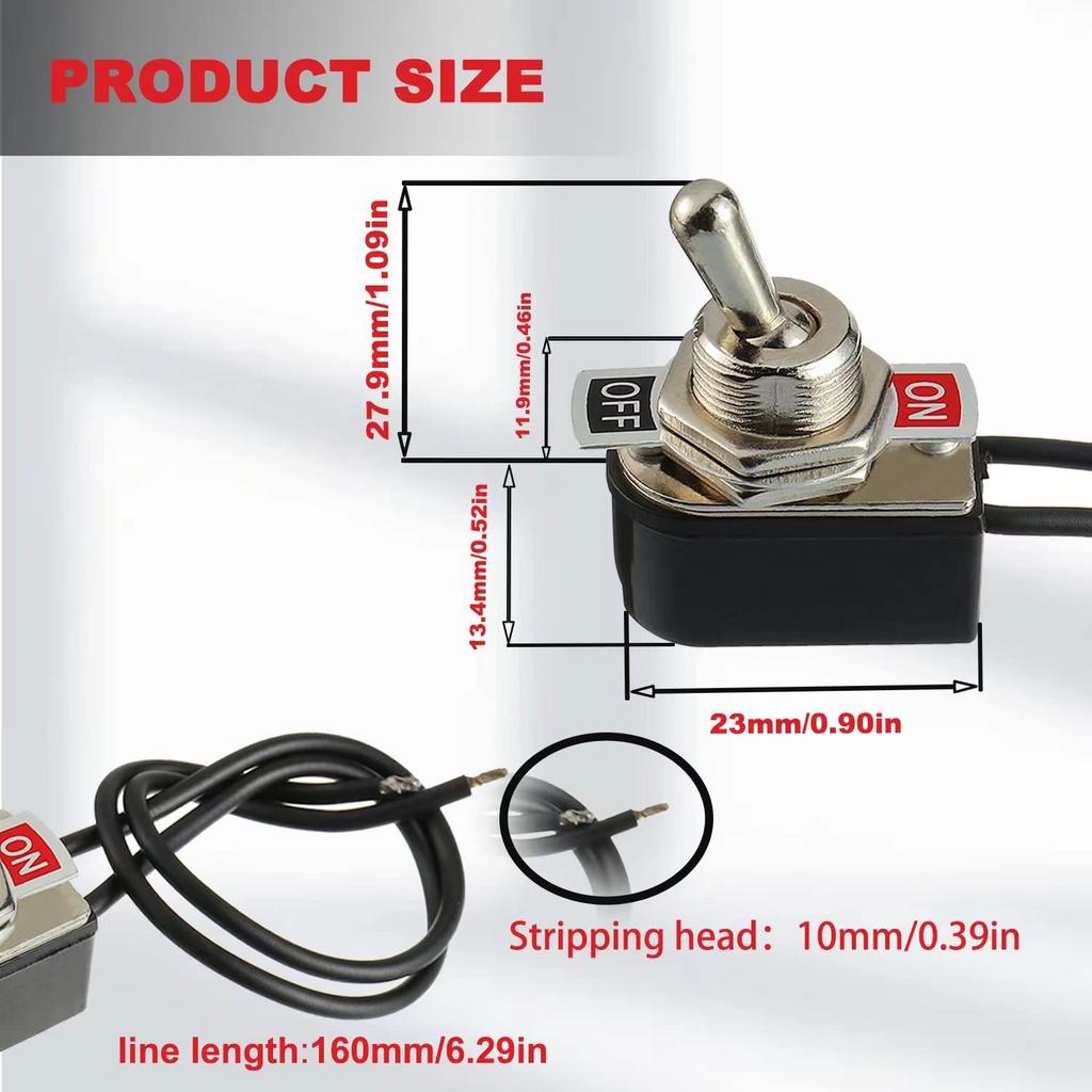 Heavy Duty Toggle Switch SPST 2 Pin ON/Off Rocker Toggle Switch 6A/125V 3A/250V for Car Truck Boat Marine Black Shell(1PCS)