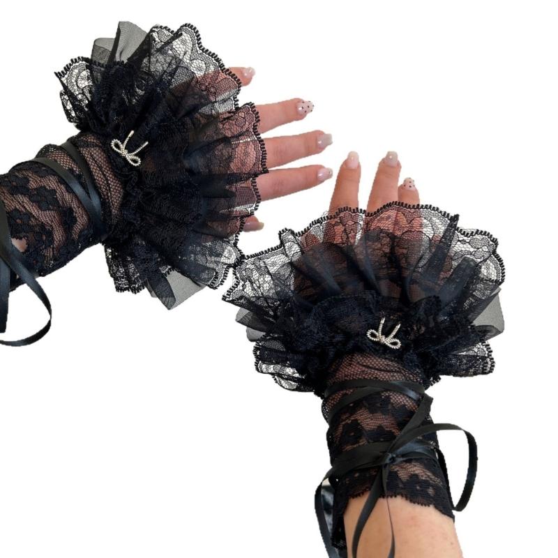 Lace Wrist Cuffs For Shirt Sweater Balletcore Elaborate False Sleeve Ornament Lace Brim Sleeves False Wrist Cuffs