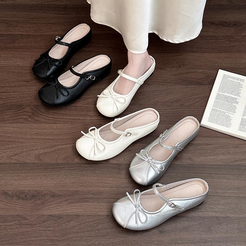 Fashion French splicing versatile bag head half slippers women's summer wear 2025 new summer with skirt cool slippers