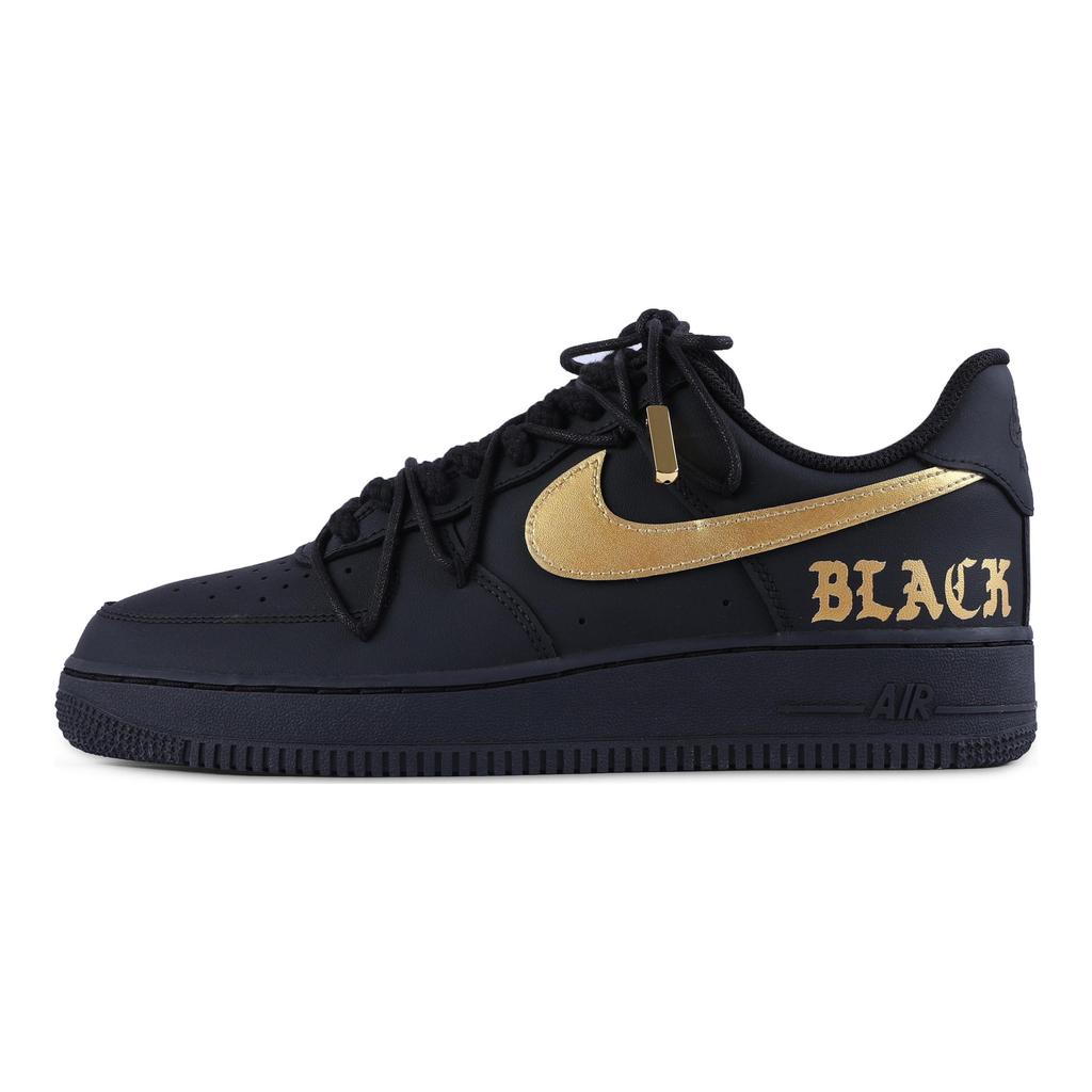 Nike Air Force 1 PU Abrasion Resistant Balance Low top Skateboard Shoes Unisex Black Gold CW2288-001(Team55-)