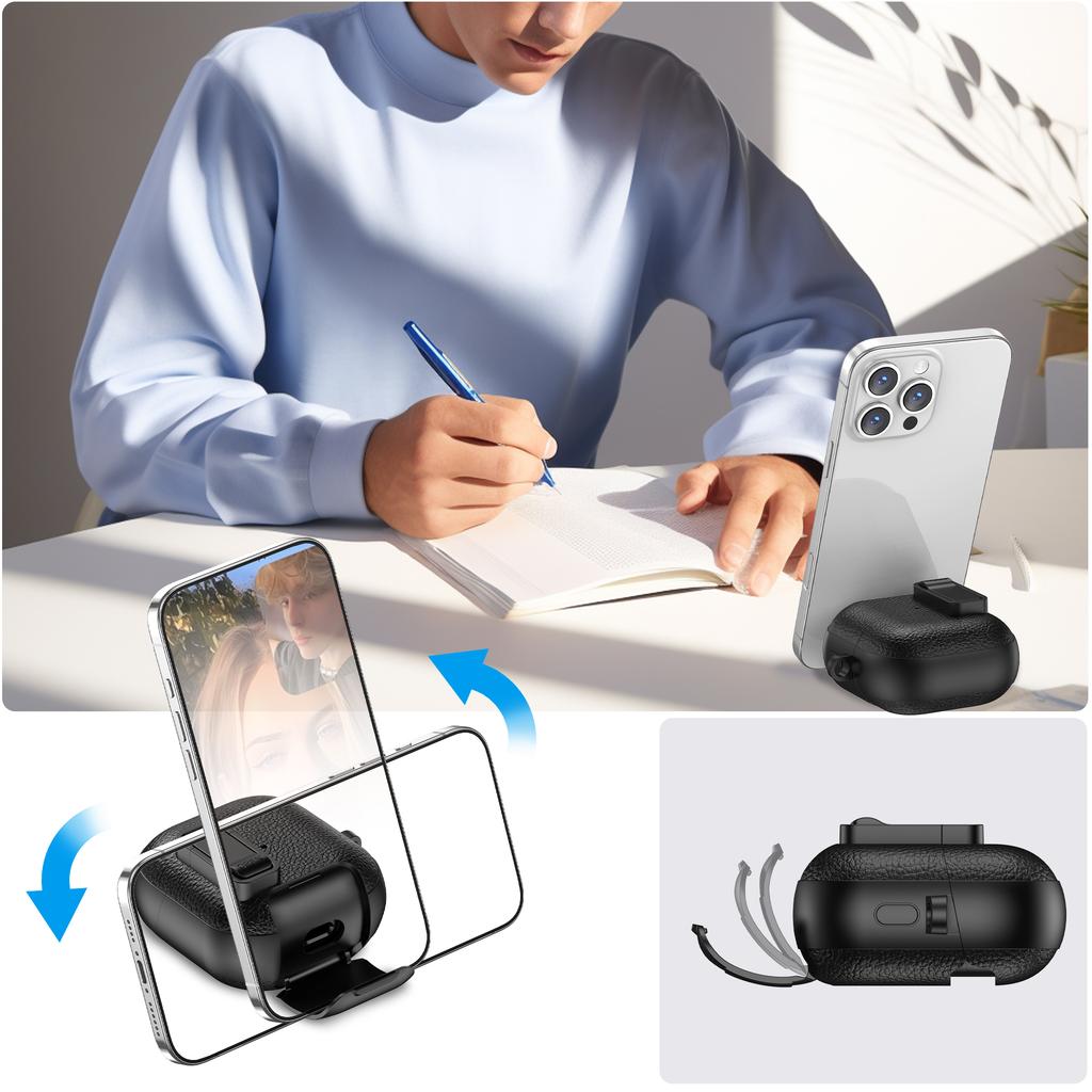For Huawei FreeClip 2 Protective Case Leather Textured Lock Design Wireless Earbuds Cover with Phone Stand Function/Buckle