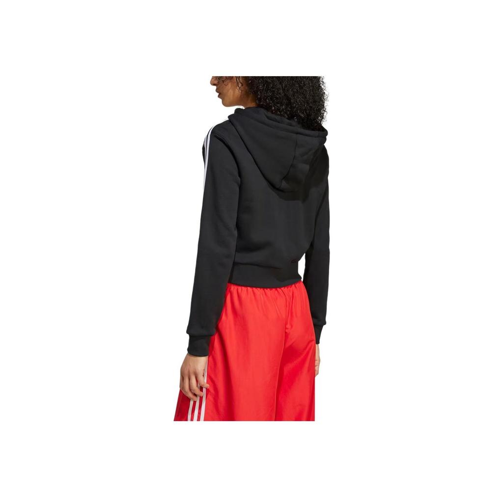adidas Originals Sport Hooded Zip Striped Short Jacket Women Jackets Black JX9220