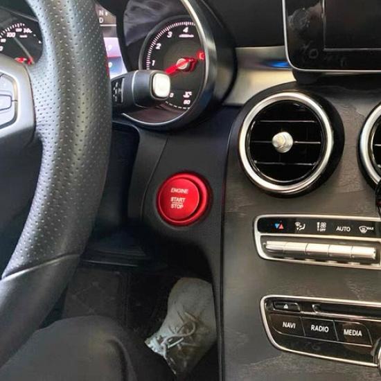 2x Matte Red Metal Car Start Button Cover + Ring For Benz C W205 15 16 17 18