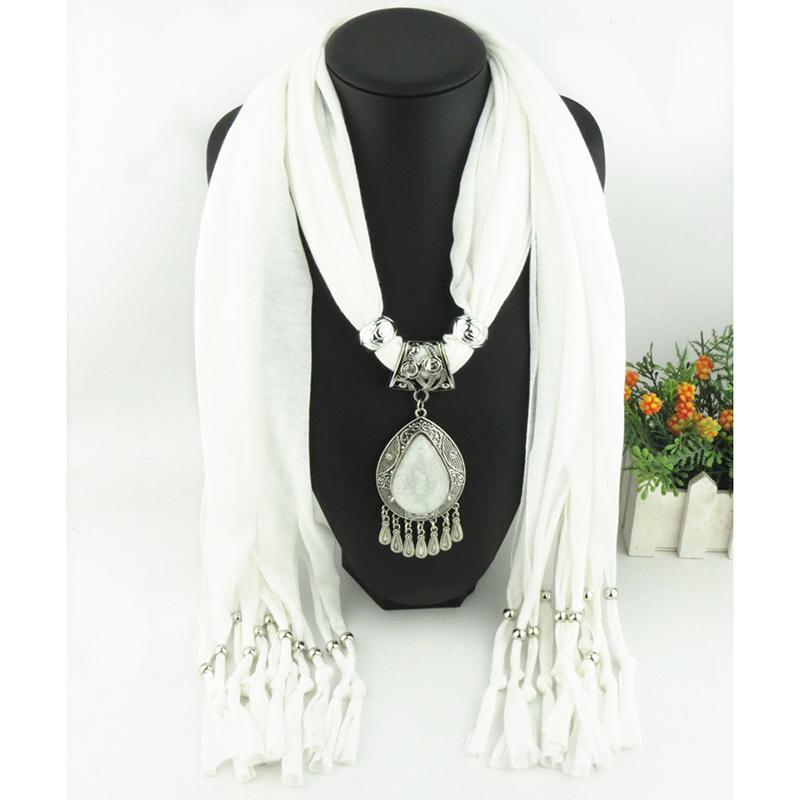 Elegant Polyester Scarf with Teardrop Pendant & Tassels – Women’s Stylish Solid Color Fashion Accessory