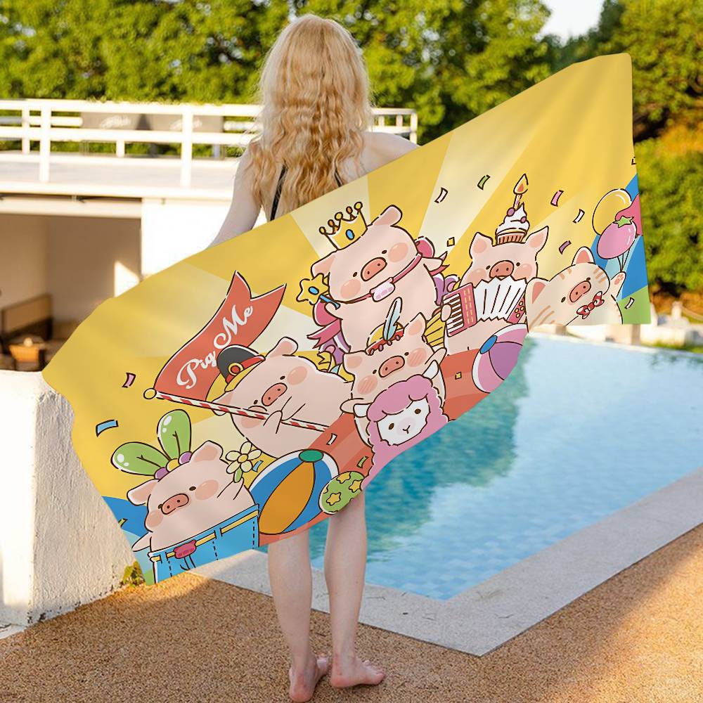 Kawaii Pig Lulu Microfiber Blanket Quick Drying Beach Towels Oversized Printing Super Absorbent Pool Towel Blanket