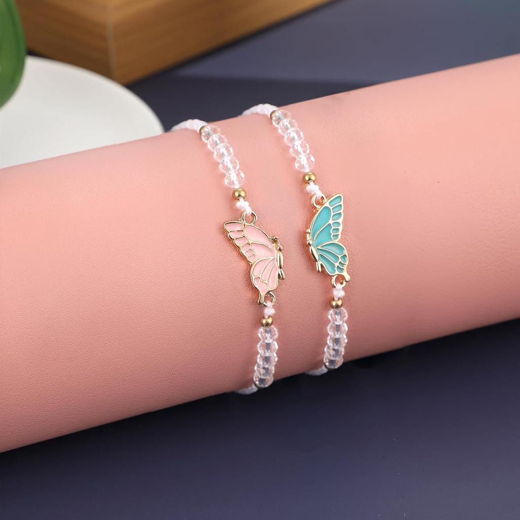 Braccialetti BFF per 2-Farfalla Coordinati Regolabili Migliori Amici Braccialetti dell'Amicizia Fatti a Mano Gioielli Regali per Ragazze Adolescenti Donne