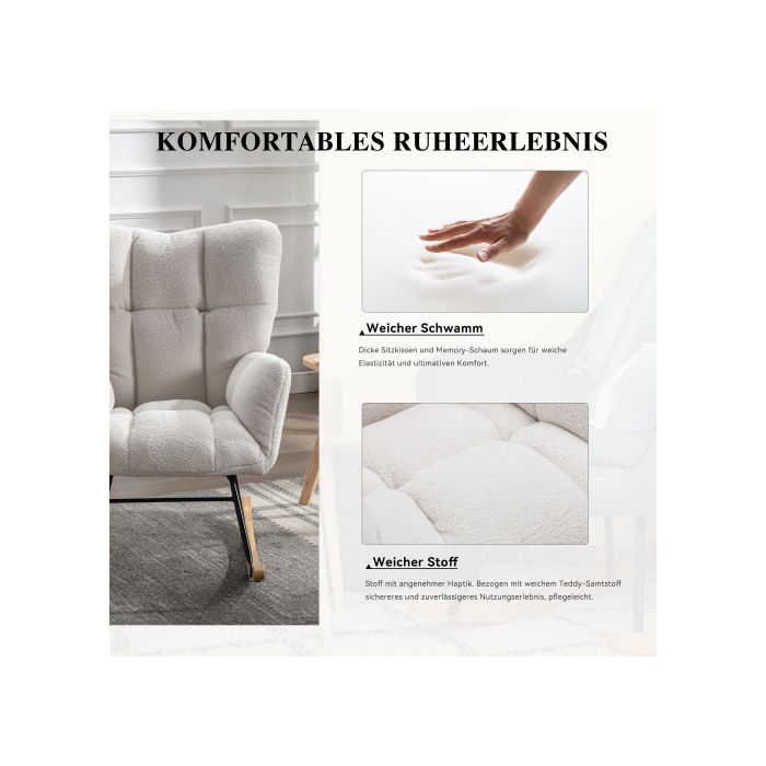 Fauteuil À Bascule - MUVOE - Teddy Bear - Tissu Doux - Design Ergonomique - Blanc