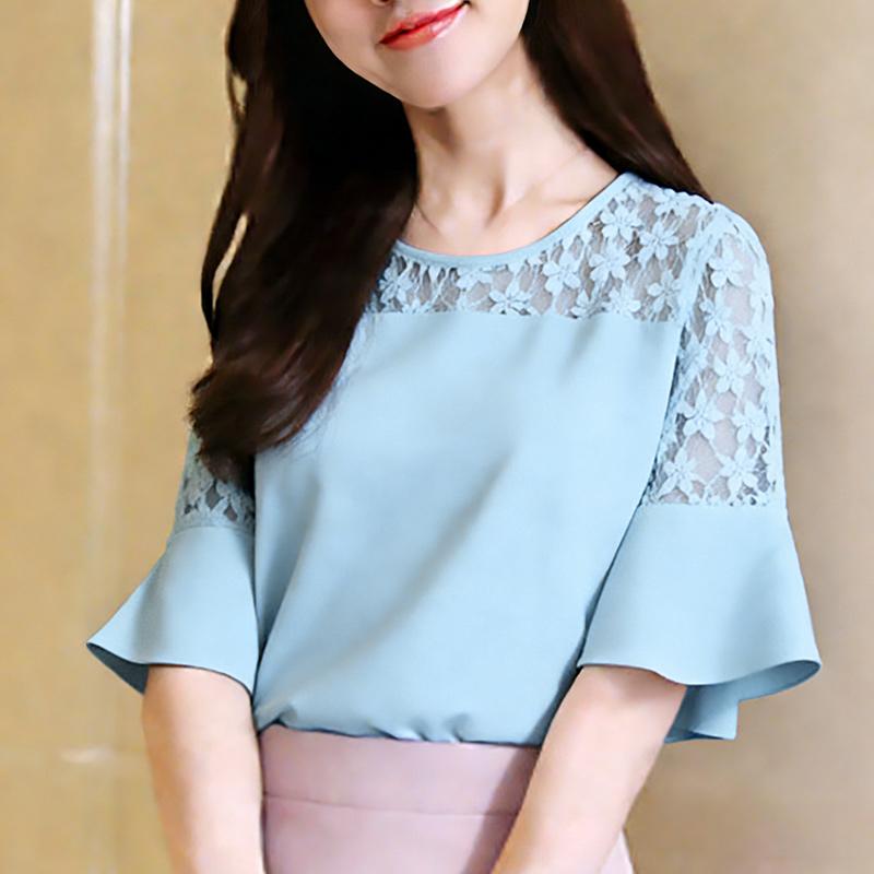 ZANZEA Women Lace Splice Half Sleeve Loose Casual Blouse