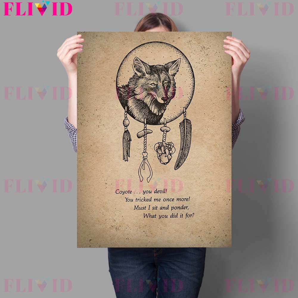 Animal Wizardry Magic Wall Art Oil Painting Totem Faith Retro Poster Crow and Wolf Art