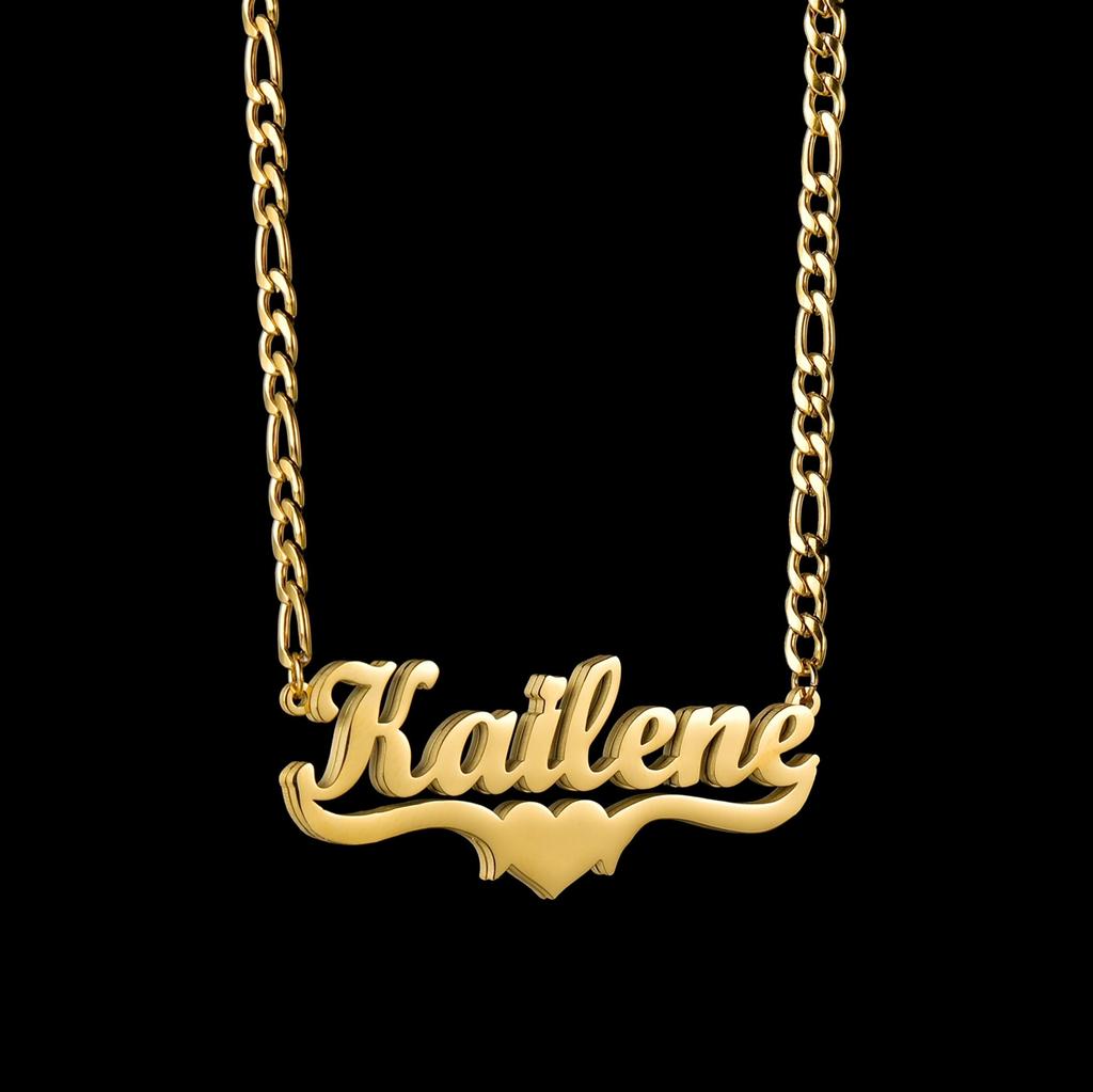 Atoztide Personalized Custom Name Necklace Stainless Steel Figaro Chain Thick Double Plated for Women Birthday Jewelry Gift