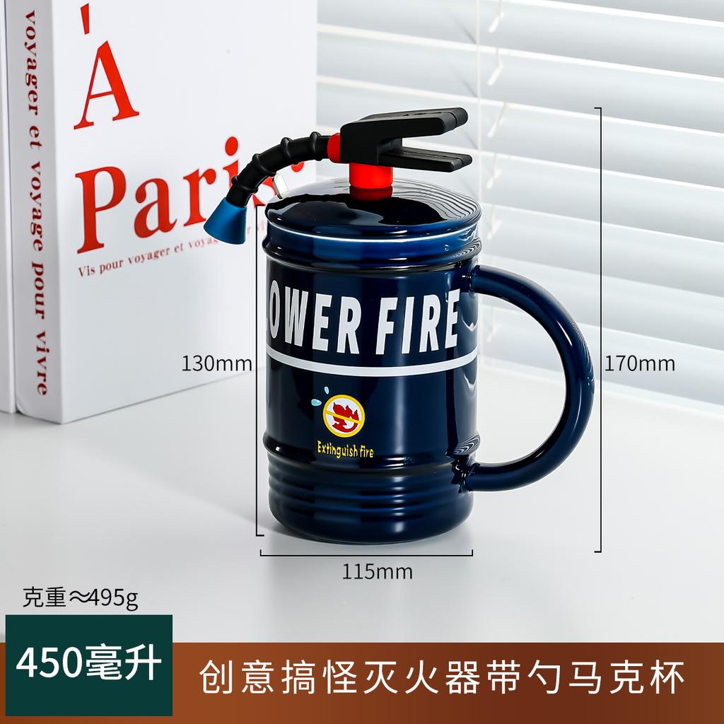 450ml Creative Fire Extinguisher Cup with Spoon Fire Hydrant Tea Cup, Office Water Cup, Ceramic Cup, Funny Gift for Best Friend