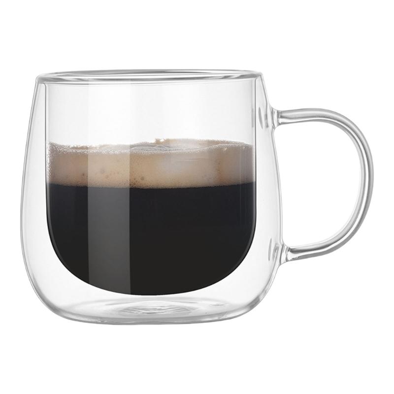 Elegant Double Layer Coffee Cup Decorative Transparent Drinkware with Handle High Borosilicate Glass Glassware
