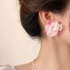 Women's Lovely Two-Tone Pink Flower Earrings [Silver Needle]