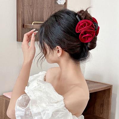 Flower Red Rose Hair Clip Korean Style Large Size Hair Claw Sweet Flower Hair Claw  Ladies