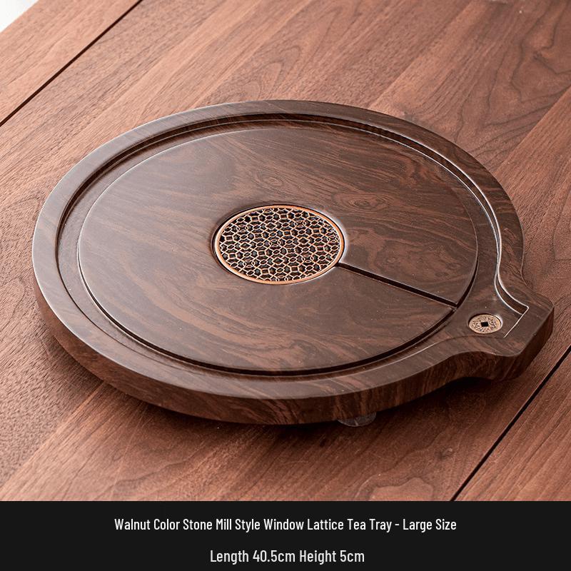 Chaxun Fortune Round Graphite Walnut Tea Tray