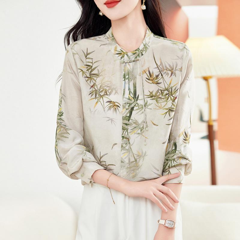 

Женская шелковая рубашка весенне-осенняя одежда новая из двойного крепа тутового шелка с принтом XXXL