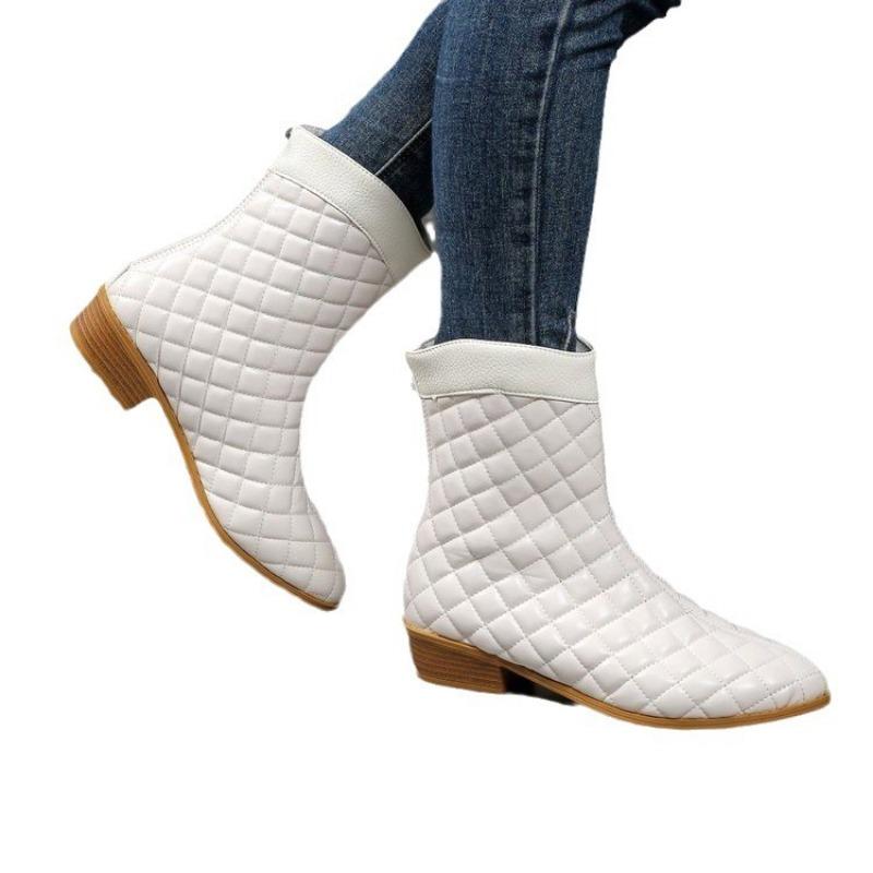 Coarse Heel Pointed Martin Boots Women's Autumn and Winter New Large Size Rear Zipper Middle Heel Short Boots