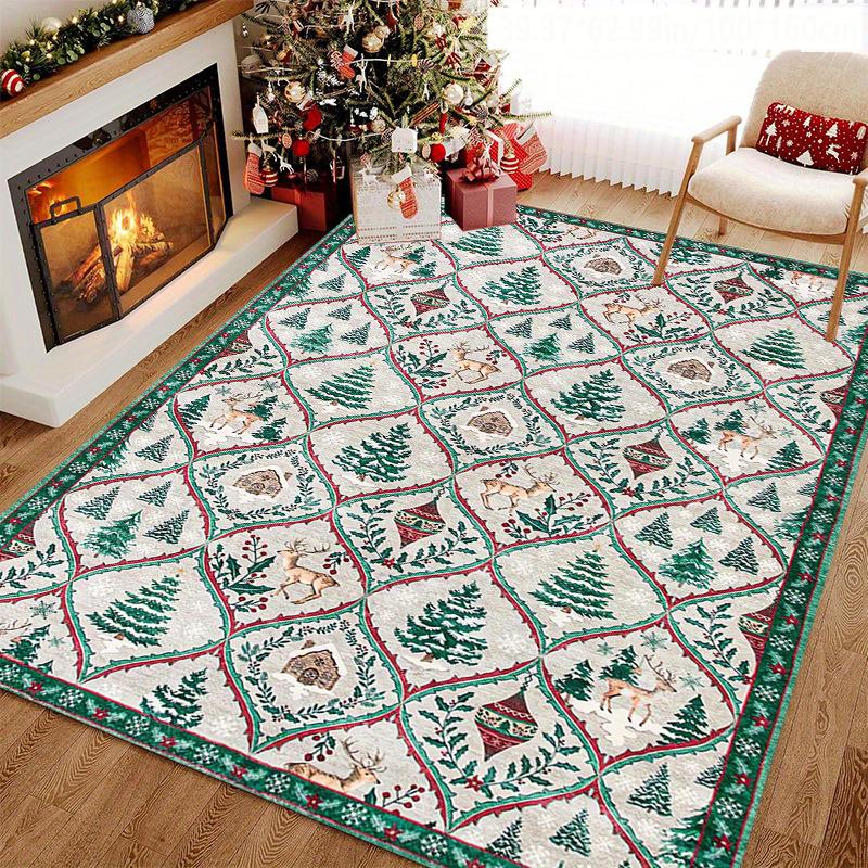 Merry Christmas Area Rug Santa Claus Gift Box Large Printed Carpet Festive Home Decor Stars Snow Pattern Floor Mat Room